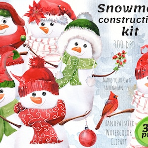 Aquarell Schneemänner Clipart. Weihnachtlicher Schneemann Baukasten. Mach deinen eigenen Schneemann. Kommerzielle Nutzung. Sofort Download. Druckbare png.