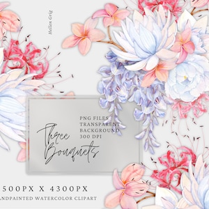 Aquarel bloem clipart, roze pioenboeket, bloemstukken. Bruiloft clipart. Wit roze paarse bloemen. Gratis commercieel gebruik, png