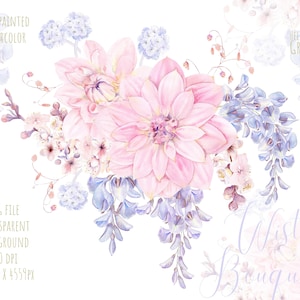 Aquarel bloem clipart, roze blauweregen boeket, bloemstukken. Bruiloft Clipart. Blauwe, witte, roze bloemen. Gratis commercieel gebruik, png