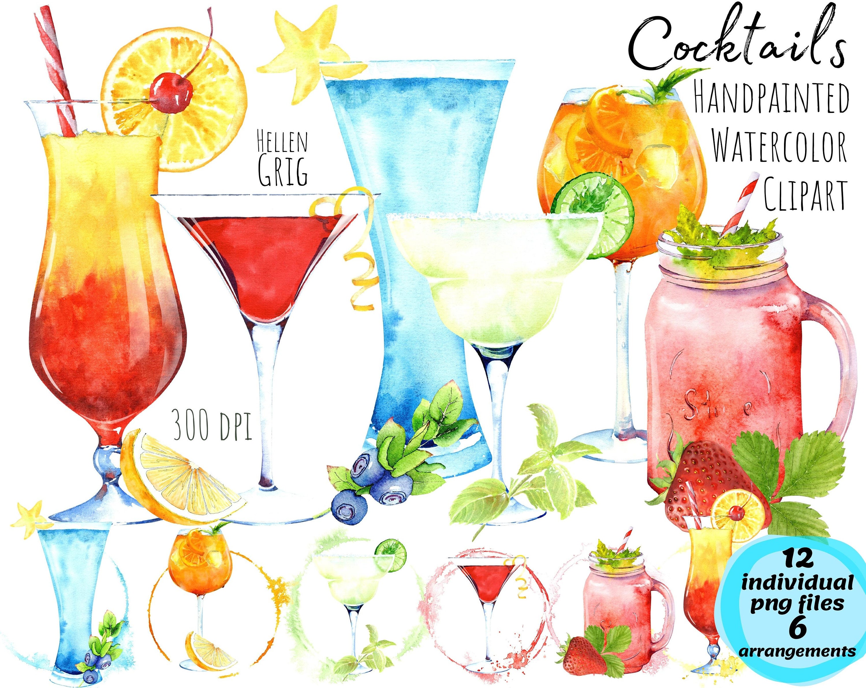 • Watercolor cocktail clipart. 