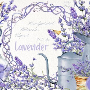 Clipart de lavanda. Acuarela lila clipart, pintado a mano brillante verano floral Provenza. Uso comercial gratuito. Descarga instantánea. Png imprimible.