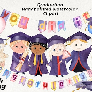 imágenes prediseñadas de graduación. Clip Art de Escuela y Universidad. Estudiante acuarela pintada a mano. Archivos imprimibles, descarga instantánea. archivos PNG.