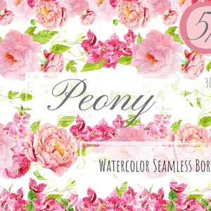 Aquarel bloem rand clipart. Floral naadloze borders. PNG-bestanden. Digitale washi tape. Boho pioenrozen. Commercieel gebruik. Direct downloaden.
