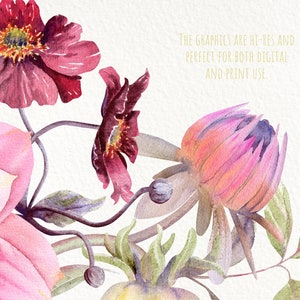 Watercolor Pink Floral Border Clipart. Fall Seamless Borders. PNG Files ...