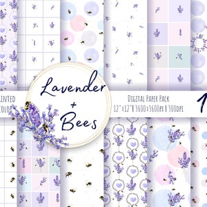 Acquerello lavanda carta digitale, 12 modelli senza cuciture.  Pacchetto estivo dipinto a mano.  Sfondo provenzale. Download istantaneo. Uso commerciale.