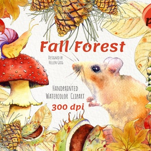 Clipart automne aquarelle, clipart automne forêt, feuilles d'automne lumineuses peintes à la main. Un usage commercial. Téléchargement instantané. Fichiers png imprimables.