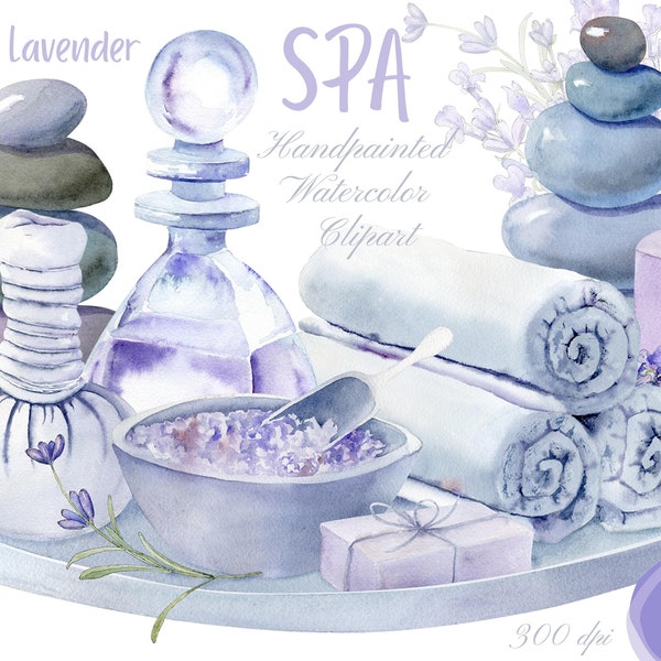 Watercolor spa clipart. Lavender clipart. Relaxation message clipart, handpainted spa. Free commercial use. Instant Download. Printable png.