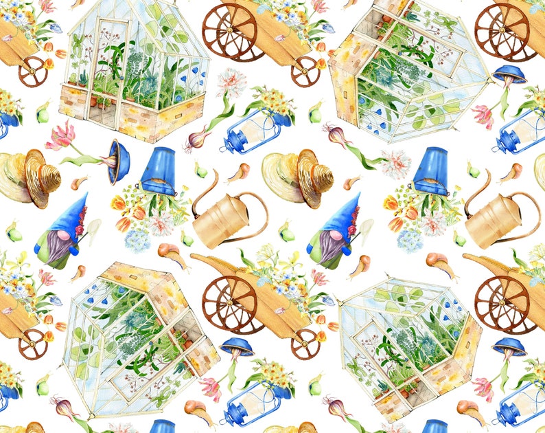 Watercolor Garden Digital Paper, 12 Seamless Patterns. Handpainted Farm ...