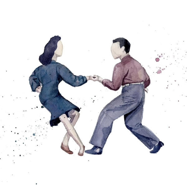 Swing Dance Watercolor Print | Jewel McGowan and Dean Collins | Jazz Dance | Lindy Hop