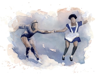 Swing Dance Watercolor Print | Frances &quot;Mickey&quot; Jones and William Downes | Jazz Dance | Lindy Hop | Swing Out