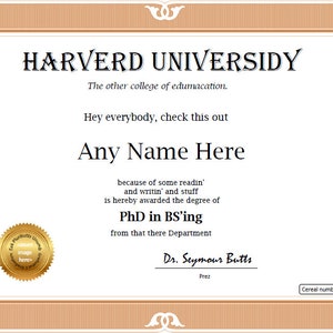Harverd Universidy - Real Fake College Diploma Zertifikat - Digitaler Download. Ein tolles Gag-Geschenk. #Pädagogisch #NotTheRealHarvard