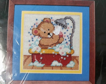 Vintage Bucilla Needlepoint Kit Bathtub Bear, Teddy Bear Pattern