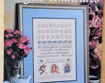 Vintage Leisure Arts Leaflet 2598 Angels Unawares, Angel Cross stitch, Alphabet Embroidery