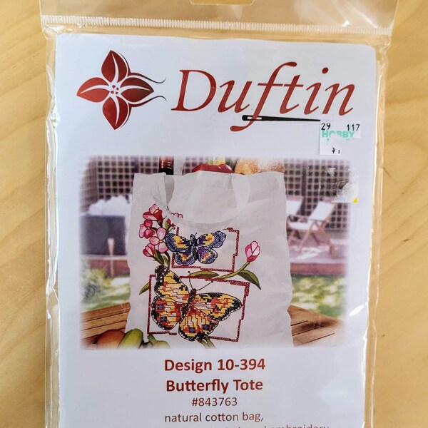 Duftin Natural Cotton Bag Pre-Stamped for Cross Stitch and Embroidery Butterfly Tote