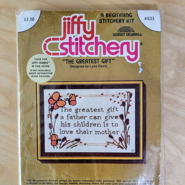 Vintage Jiffy Stitchery Crewel Embroidery Kit The Greatest Gift by Lynn Davis