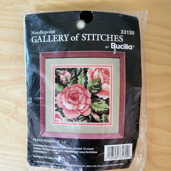 Vintage Bucilla Needlepoint Kit Peach Roses, Flowers Needlepoint