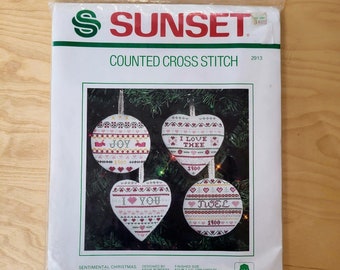 Vintage Dimensions Sunset Counted Cross Stitch Kit Sentimental Christmas Ornaments