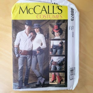 May include: McCall's Costumes sewing pattern featuring steampunk-inspired designs. The pattern includes instructions for creating various costume elements, such as hats, gloves, and belts. The cover showcases a man and woman in the costumes.