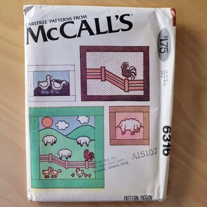 May include: A McCall's sewing pattern with the number 6316 and A15107. The pattern is for a quilt with a farm theme. The quilt squares feature a rooster, sheep, and ducks. The pattern is $1.75.