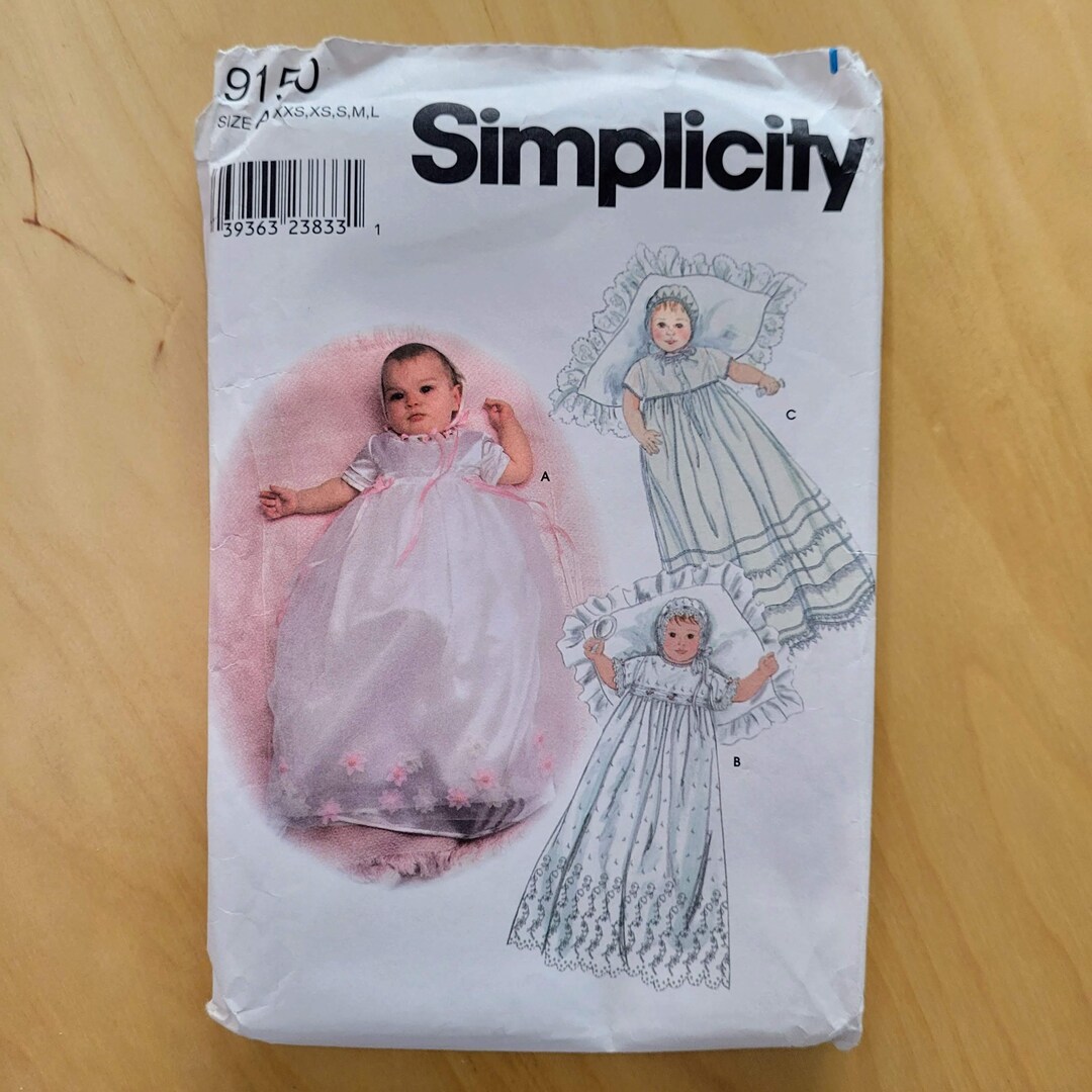 Simplicity Sewing Pattern 9150 Babies Christening Dress, Bonnet Size ...