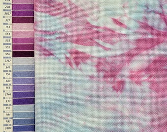 Hand Dyed 14 Count Aida for Cross Stitch or Embroidery, Blue and Purple Color