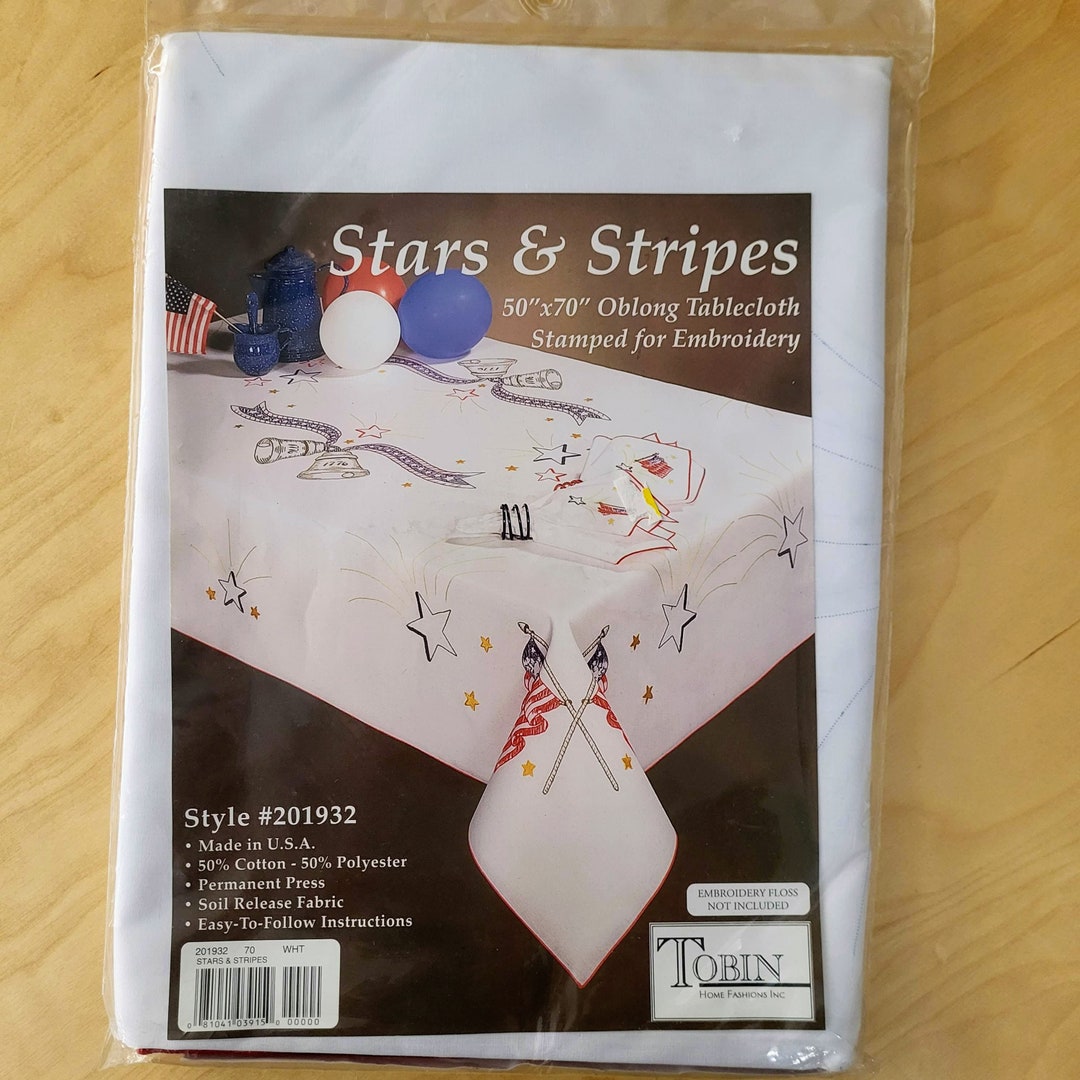 Vintage Stamped Embroidery Tablecloth Kit Stars and Stripes by Etsy
