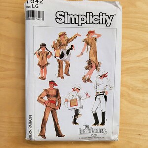 May include: Simplicity sewing pattern for The Lone Ranger costumes. The pattern includes instructions for various outfits, including Native American and cowboy-themed attire. The package features illustrations of the costumes and the text "The Lone Ranger".
