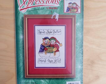 Vintage Bucilla Counted Cross Stitch Kit 84240 Best Friends, Cozy Little Christmas, Snowman Cross Stitch, Christmas Ornament