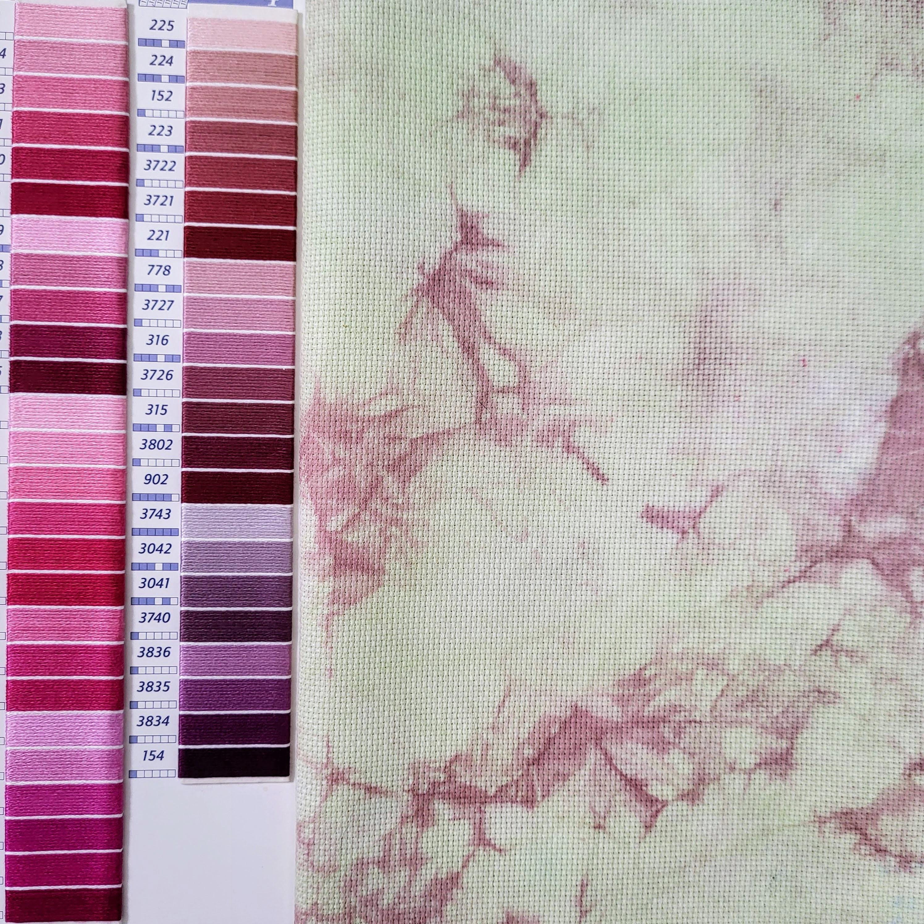 Hand Dyed 16 Count Aida for Cross Stitch or Embroidery, Light Yellow, Light Green and Purple Color
