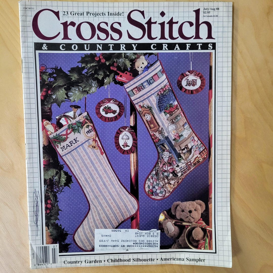 Cross Stitch and Country Crafts Magazine With 26 Projects July/aug 1988, Christmas Stocking by ...