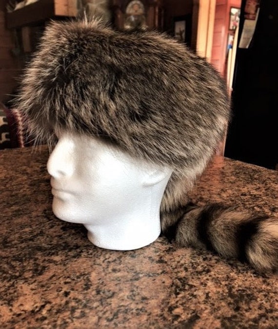 Real Raccoon Fur Hat Fits 21 1/2 in 