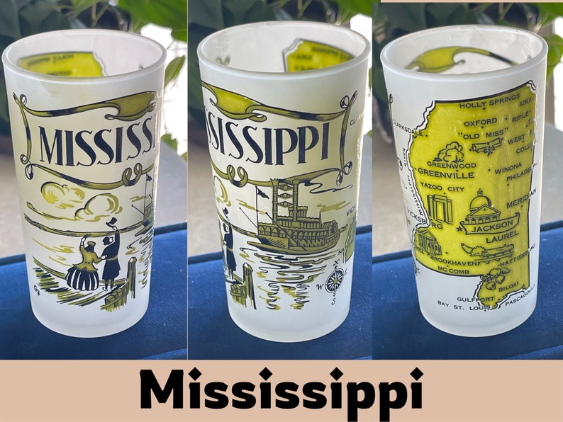 Vintage Hazel Atlas Frosted State Souvenir Glasses Multiple Etsy