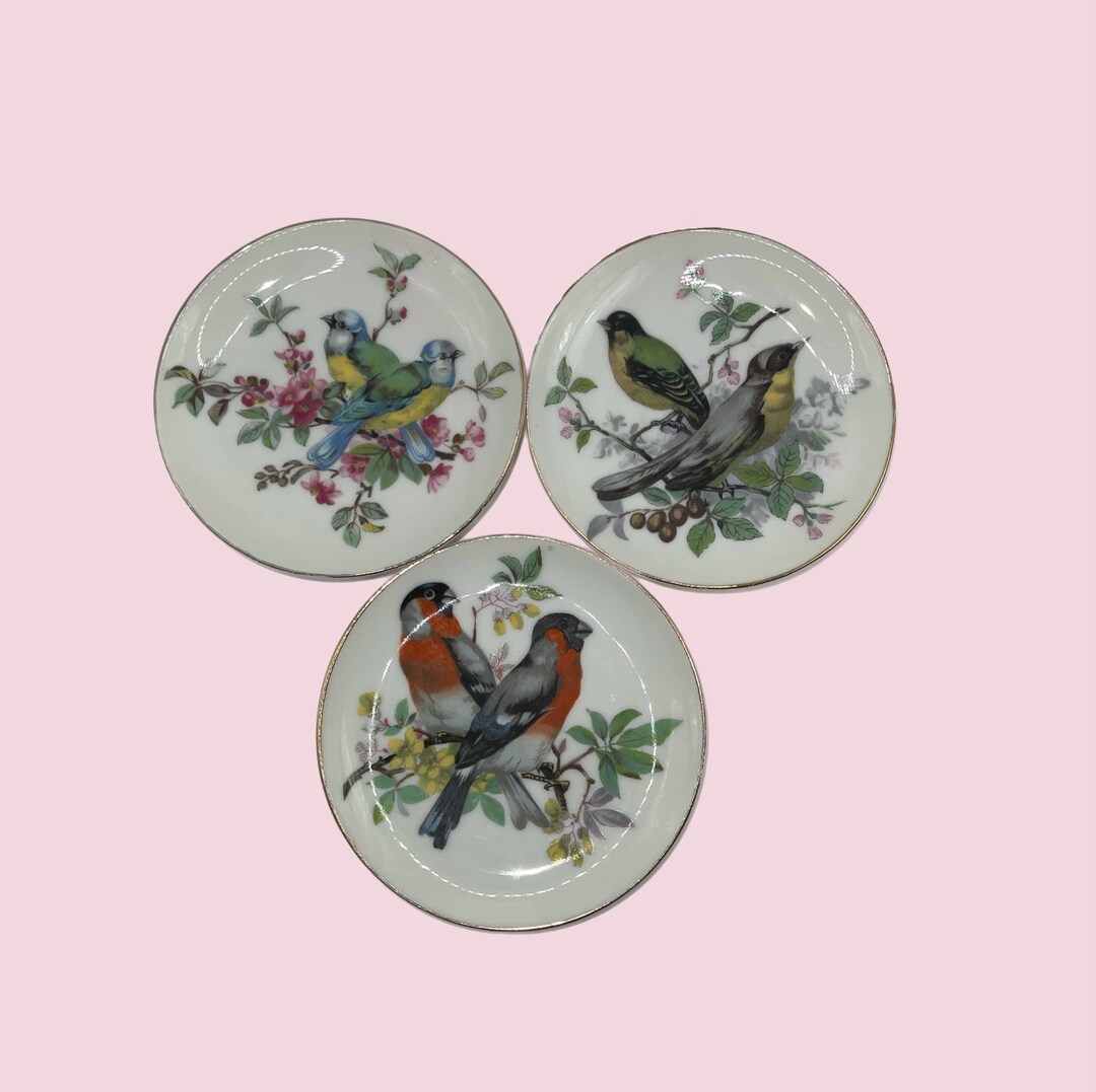5 Mini Decorative Bird Plates Made in Japan, Vintage Wall Hangings