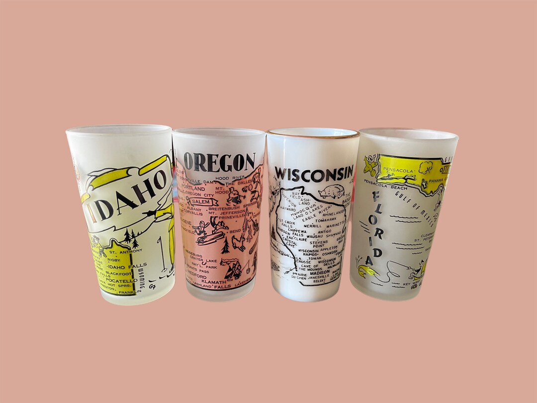 Vintage Hazel Atlas Frosted State Souvenir Glasses Multiple States in