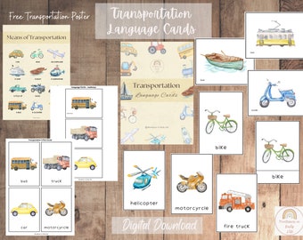 Transportation Montessori 3-Part Cards - 5 languages + FREE Transportation Poster - Safari Ltd TOOBS Images - On the road
