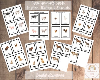 Farm Animals Language Cards: Montessori Watercolor Print (Digital Download)