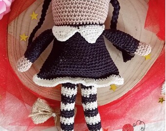 Wednesday Addams Amigurumi Crochet Pattern PDF, Merlina