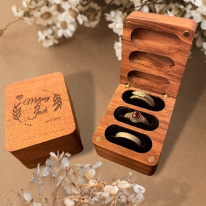 Rectangular wooden ring box - Personalized ring box - Triple ring box - Engraved ring box - Gift box for ring - Rustic ring box