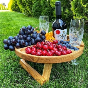 Outdoor wine table - wood serving platter - personalized picnic table - cheese board - wooden snack plate