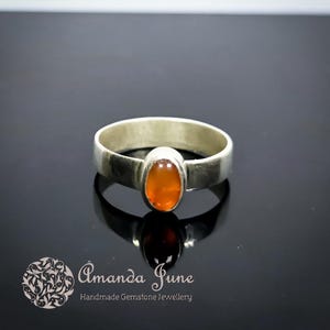 Sterling Silver Carnelian Gemstone Ring Band UK Size J Handcrafted Christmas Valentines Gifts