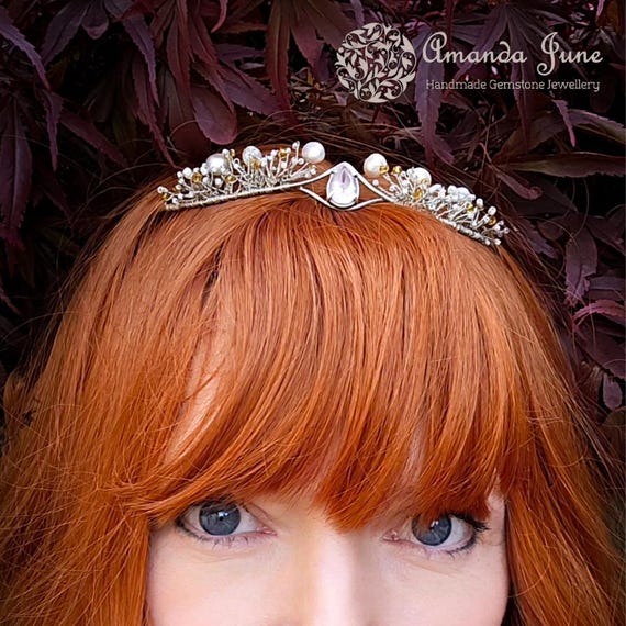 Sterling Silver Bridal Tiara: Rose Quartz & Pearl Wedding  display picture 3