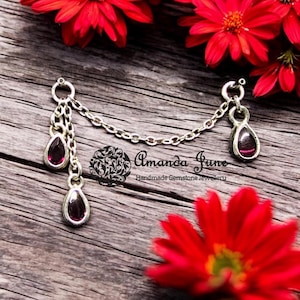 Garnet Teardrop Industrial Ear Chain – Sterling Silver Artisan Crafted Natural Gemstone Jewellery