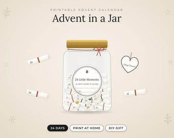 Printable Advent Calendar in a Jar, DIY Christmas Gift, 24 Self-Care Notes, Digital Download