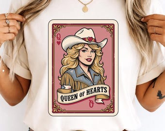 Queen of Hearts Cowgirl Playing Card PNG, Retro Western Sublimation (Digital Download)