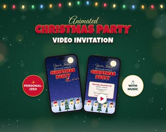 Animated Christmas Party Invitation Video, Personalized Holiday Party Invite with Music, Digital MP4