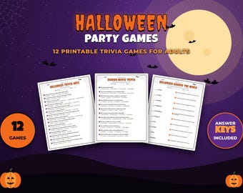 Halloween Games for Adults, 12 Printable Trivia Games, Halloween Party Bundle with Answer Keys