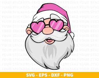 Weihnachtsmann mit Sonnenbrille SVG, Weihnachten PNG Niedliches Weihnachtshemd Digital Design Fröhliche funkelnde Glitzer Weihnachtslichter, Rosa Weihnachtsmann PNG