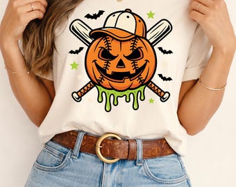 Halloween Baseball Pumpkin PNG, Dripping Jack O Lantern Shirt Design (Digital Download)