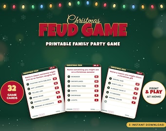 Christmas Feud Printable Card Game, Family Party Game for Holiday Game Night, Digital Download