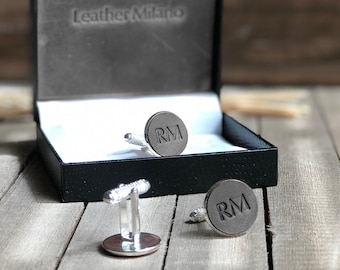 Personalized Groomsmen Cufflinks, Custom leather Initial Cufflinks, Wedding Usher Gift, Anniversary Gift for Husband, Birthday Gift for Him